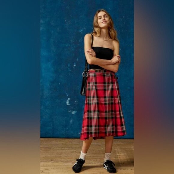 Urban Outfitters - BDG, Adley Pleated Midi Skirt - Red. Size: S. NWT. - Picture 9 of 11